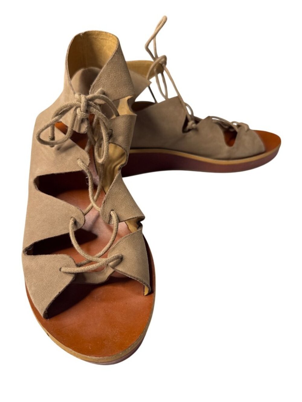 Lucky Brand Hipsta Lace-Up Wedge Sandals Tan Suede Size 10 Stylish Comfort